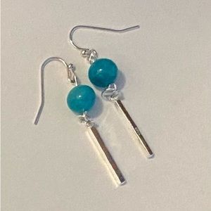 NEW. 925 Sterling Silver drop with Larimar Blue Jade crystal earrings